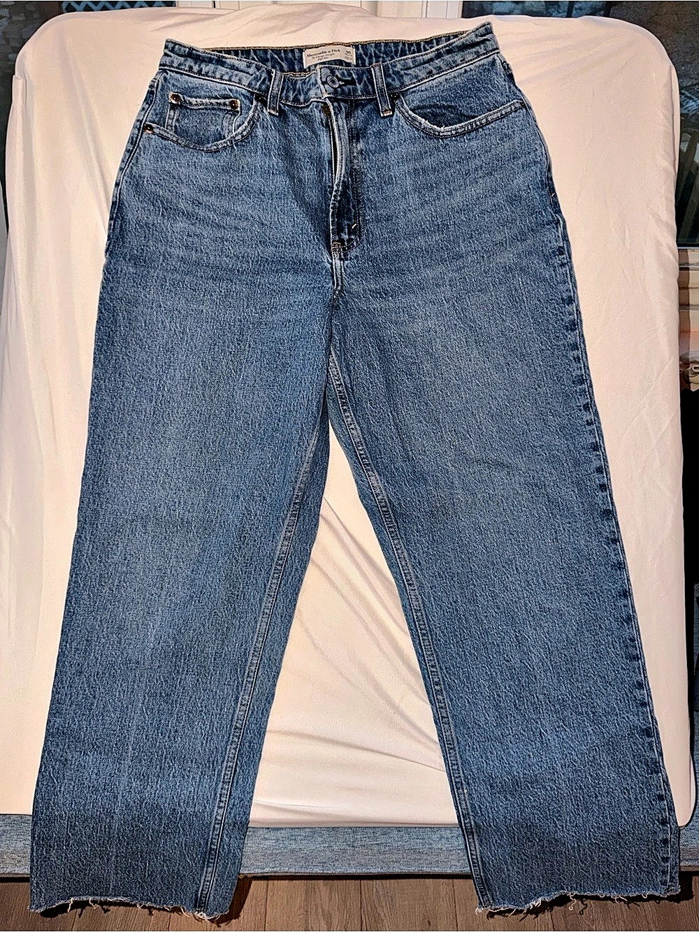 Abercrombie & Fitch Curve Love The Vintage Straight High Rise Jeans Blue Waist 착